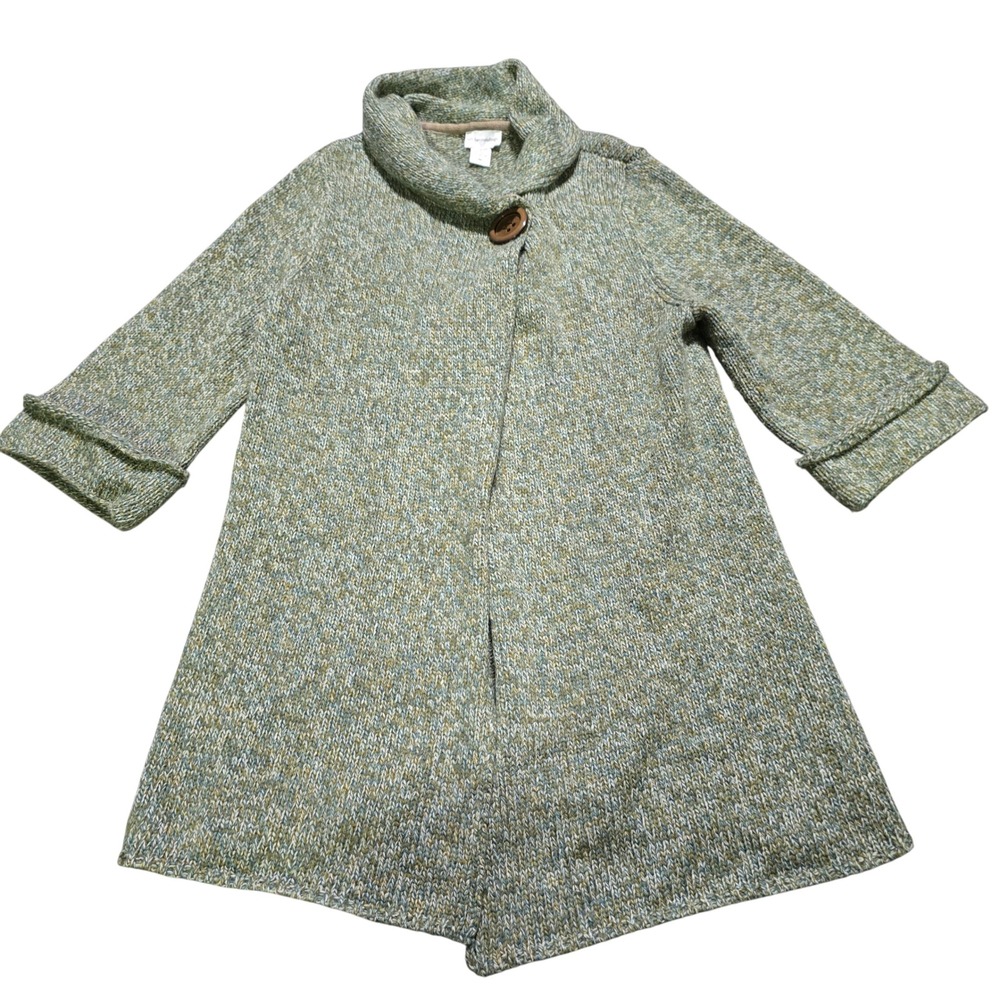 Soft Surroundings Cardigan Women Medium Green Wool Blend Asymmetric Button